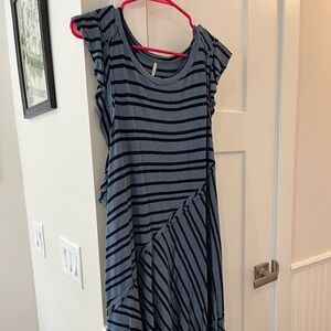 Free People Striped Dress with Ruffle Sleeves- Never Worn